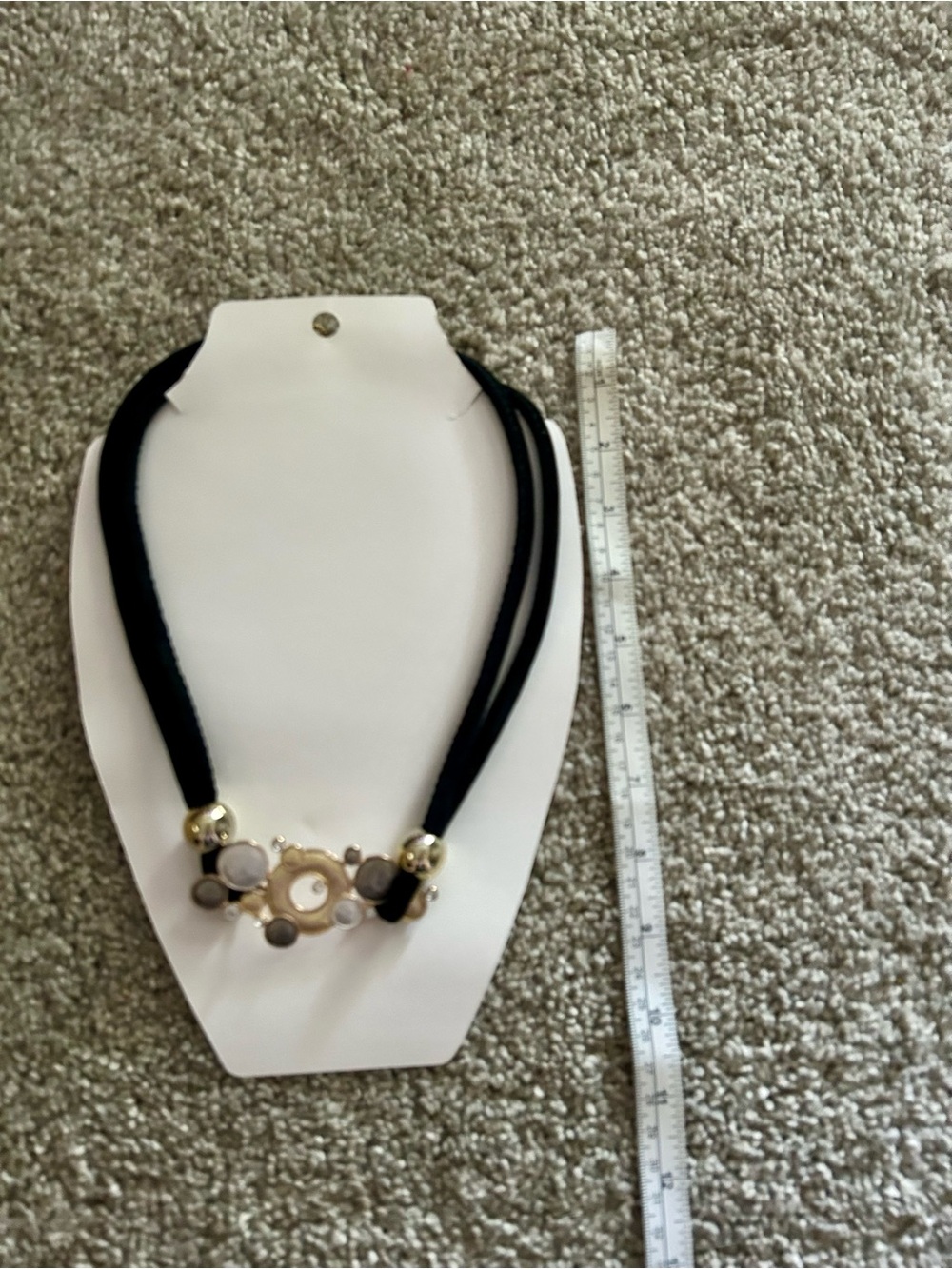 Bold Black Cord Necklace with Gold and Gray Accents